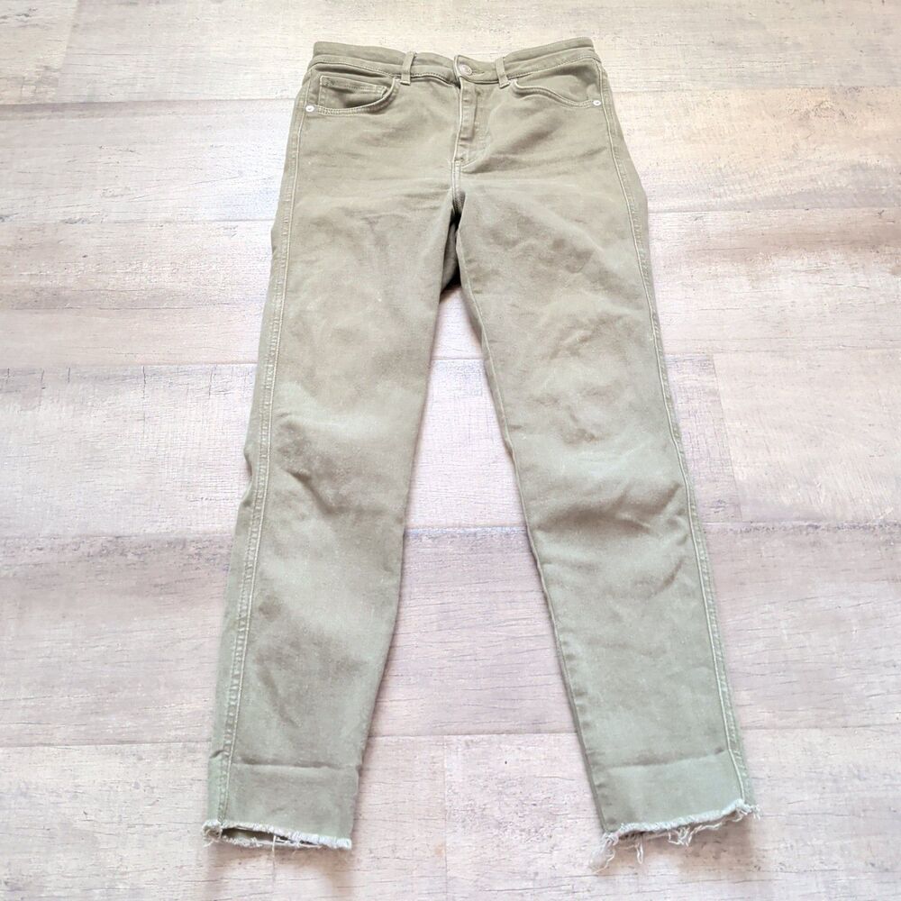 We The Free Jeans Womens Size 28 Distressed Green Mid Rise Frayed Stretch